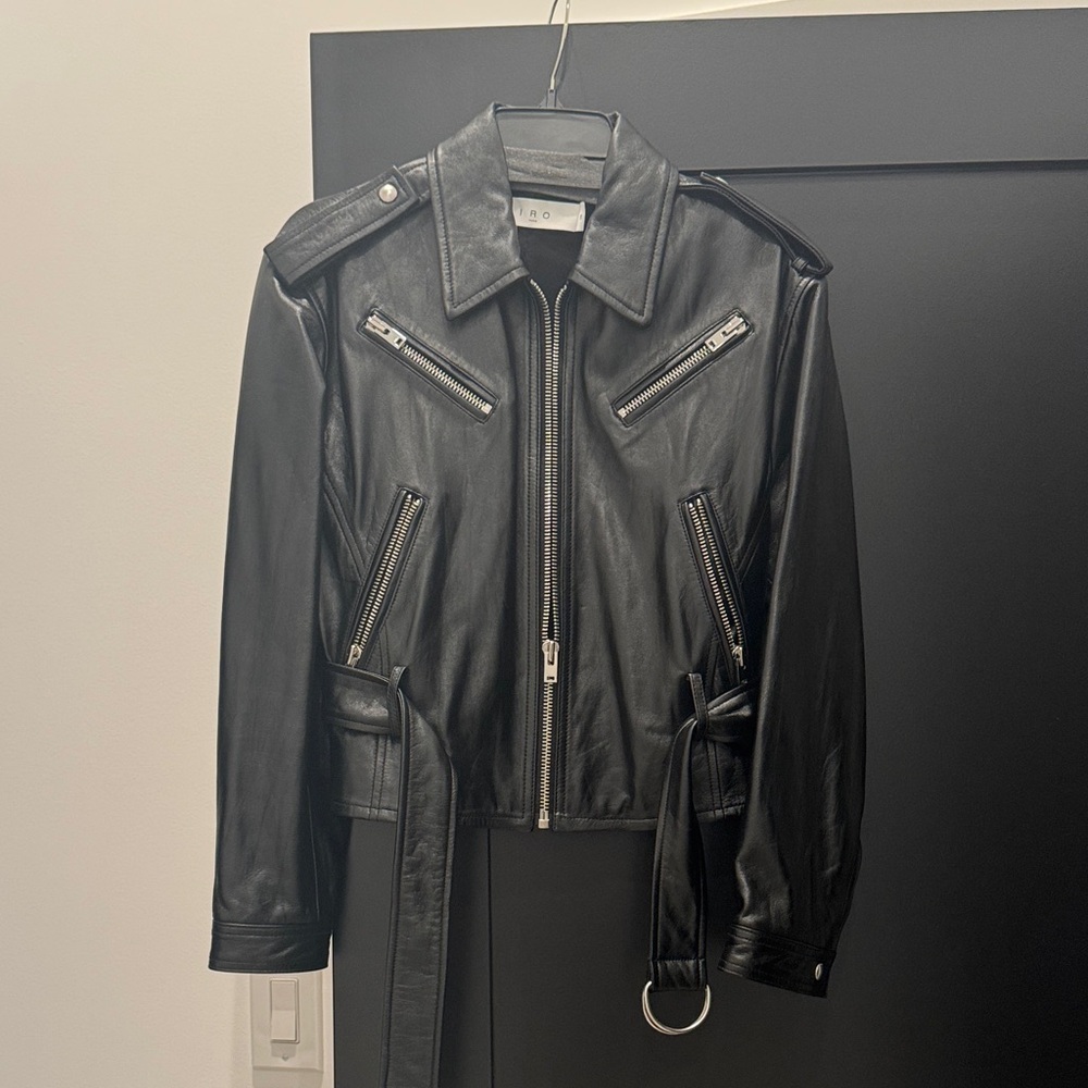 IRO black leather jacket. Silver zippers and belt. Never worn before.